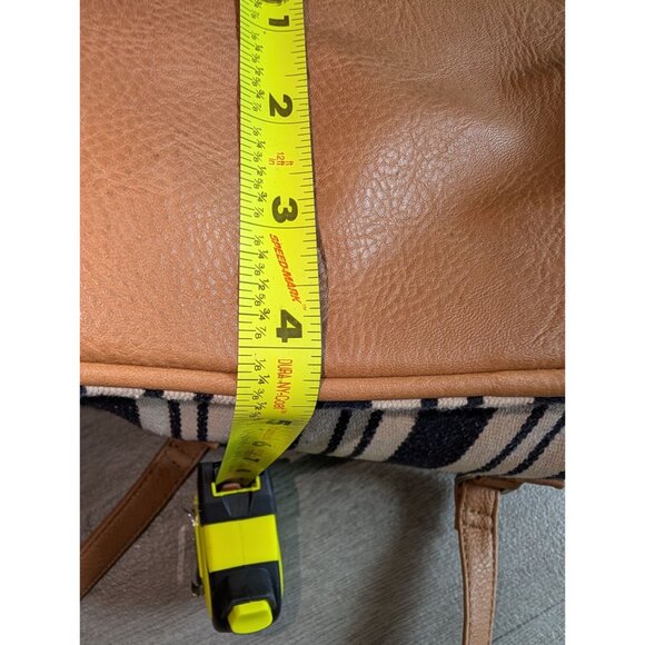 MultiSac Womens Stripe Tote Handbag Brown & Black Faux Leather & Canvas - Picture 10 of 10